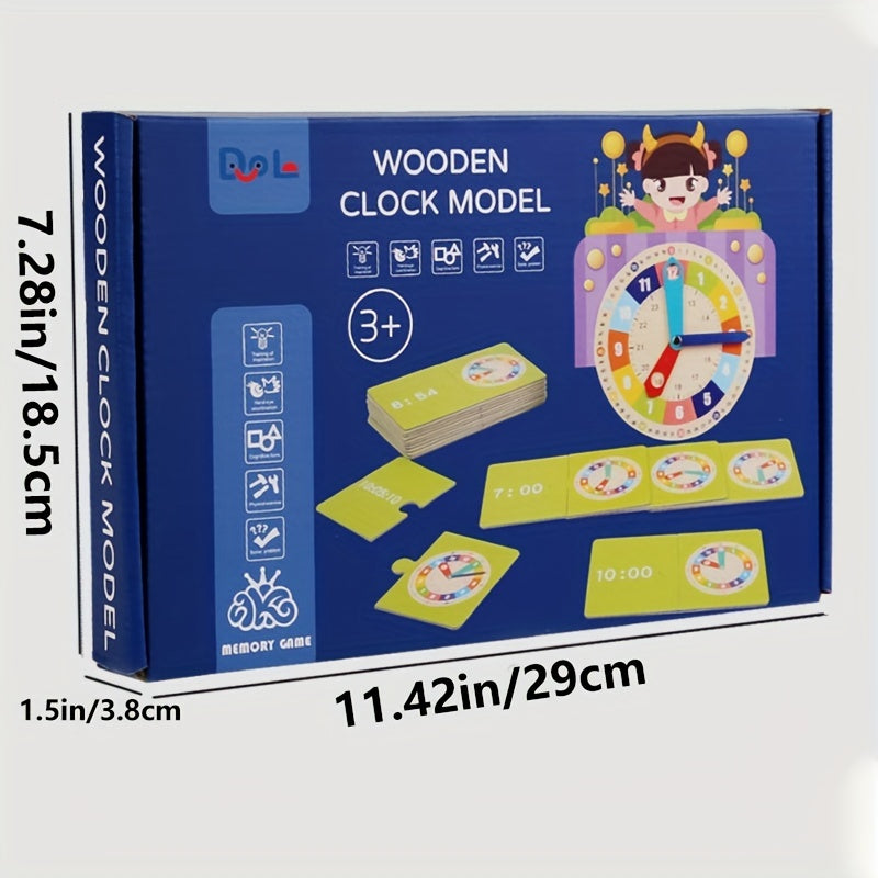 Montessori Wooden Clock Model with Cards - Teaching Aid for Kindergartners
