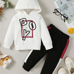 Boys Letter Outfit Long Pants & Hooded Sweatshirt Casual Kids Clothes