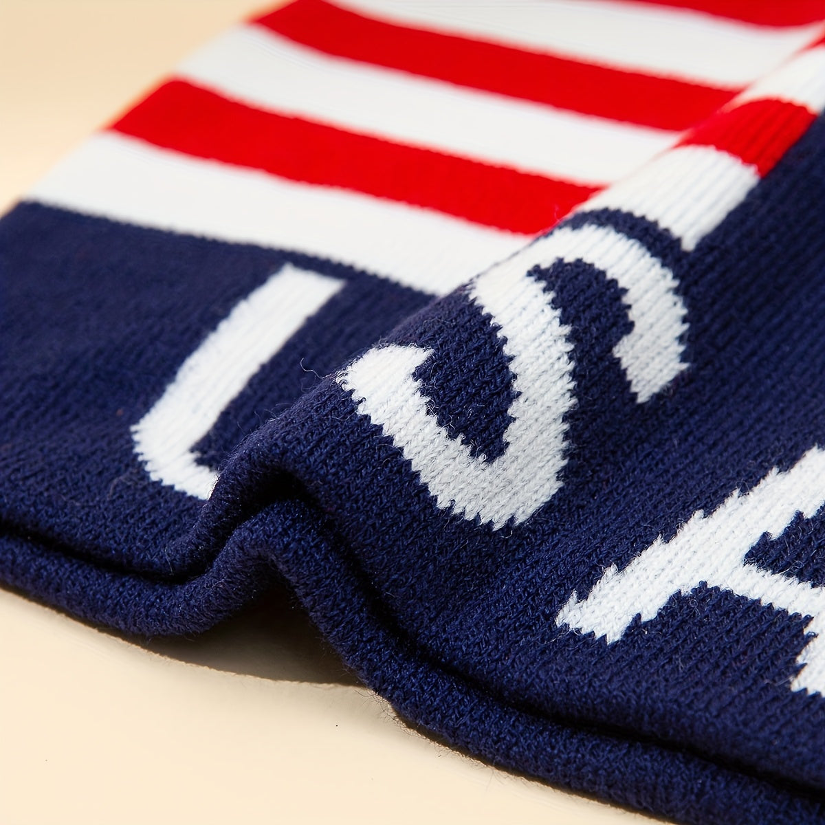 Flag Jacquard Beanie Elastic Hip Hop Knit Hat Unisex Warm Skull Cap
