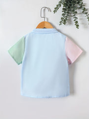 Boys Block Short Sleeves Shirt Preppy Style For Summer Kids Clothes