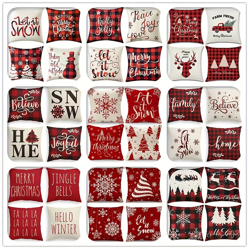 Red Christmas Throw Pillow Cover Tree Deer Snowman Merry Decoration