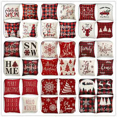 Red Christmas Throw Pillow Cover Tree Deer Snowman Merry Decoration