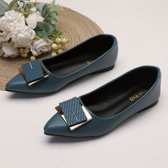 Women's Pointed Toe Flat Shoes with Rectangle Buckle Decor