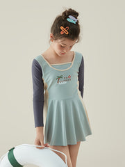 Girls Splicing Long Sleeve 1pc Swimwear Bathing Suit