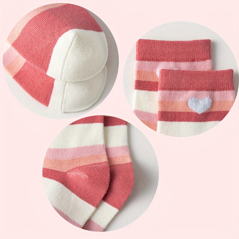 Girls Pink Heart Stripe Plaid Crew Socks for Kids Spring Summer