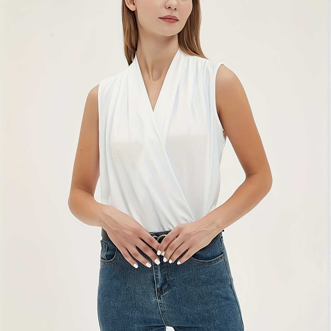 Solid Sleeveless Ruched Top for Women