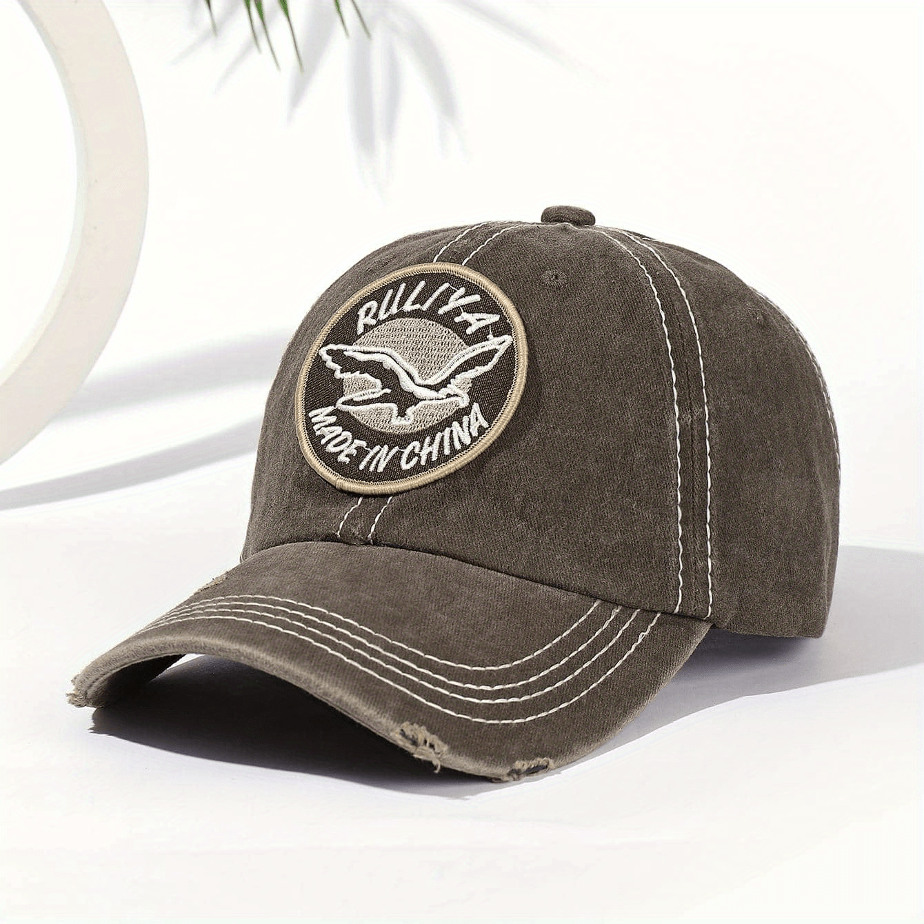 Soft Cotton Washed Baseball Cap with Solid Eagle Embroidery