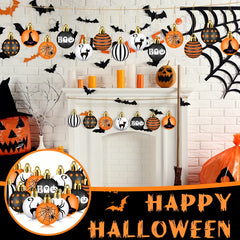 24 Pcs Halloween Ornament Set - Pumpkin Cat Spider Witch Hat Tree Decorations