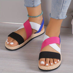 Colorful Straps Sandals Slingback Elastic Band Flat Shoes