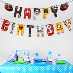 Racing Car Theme Birthday Pull Flag Happy Birthday Party Banner