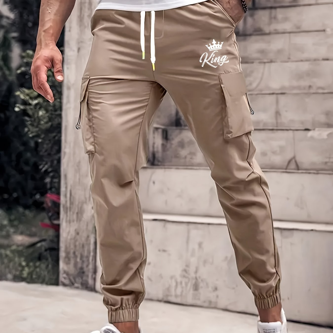 King & Crown Men's Cargo Pants Drawstring Loose Casual Outdoor Work Pants