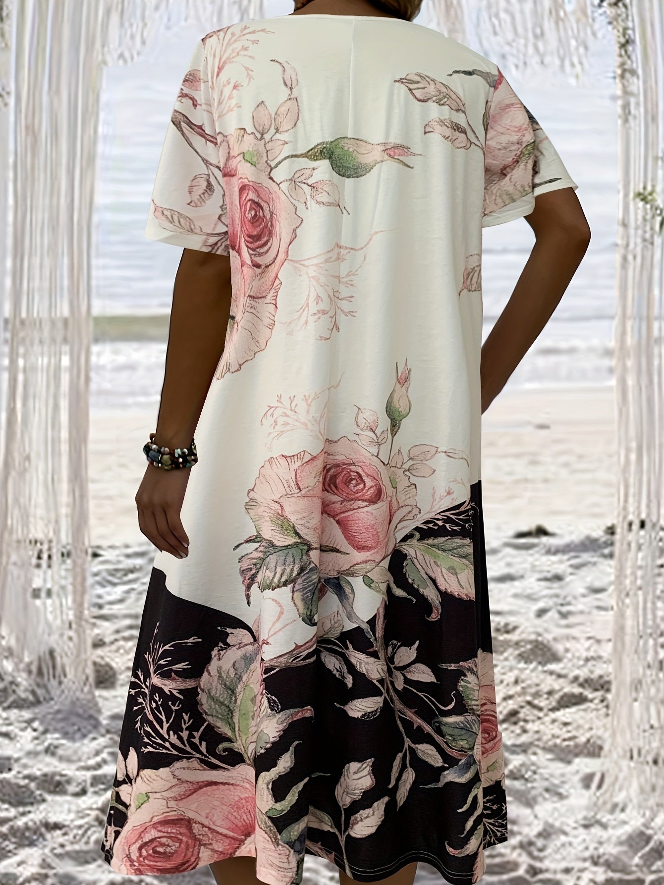 Floral Print Short Sleeve Casual Dress With Pockets