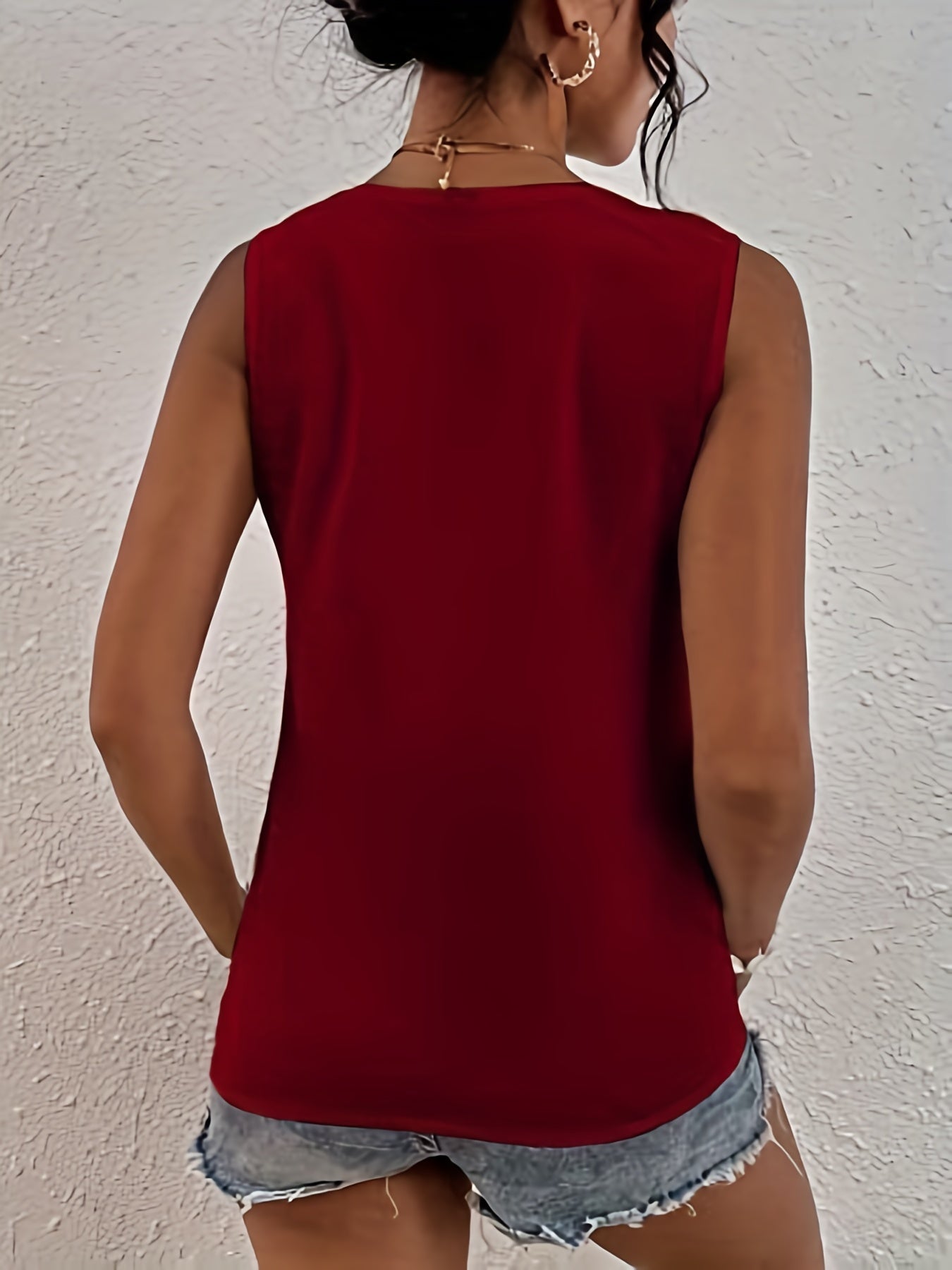 Eyelet Lace V Neck Tank Top for Summer Women