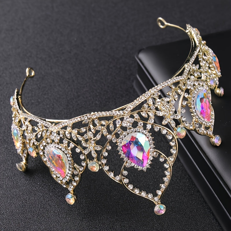 Golden Rhinestone Crown Headband Wedding Bride Hair Tiara