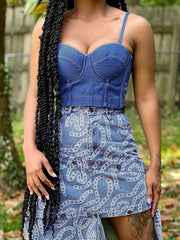 Denim Spaghetti Straps V Neck Crop Top Sleeveless Slim Fit