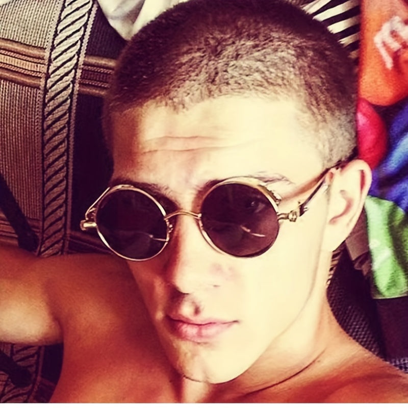 Vintage Steampunk Round Sunglasses with Case