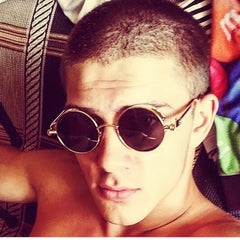 Vintage Steampunk Round Sunglasses with Case