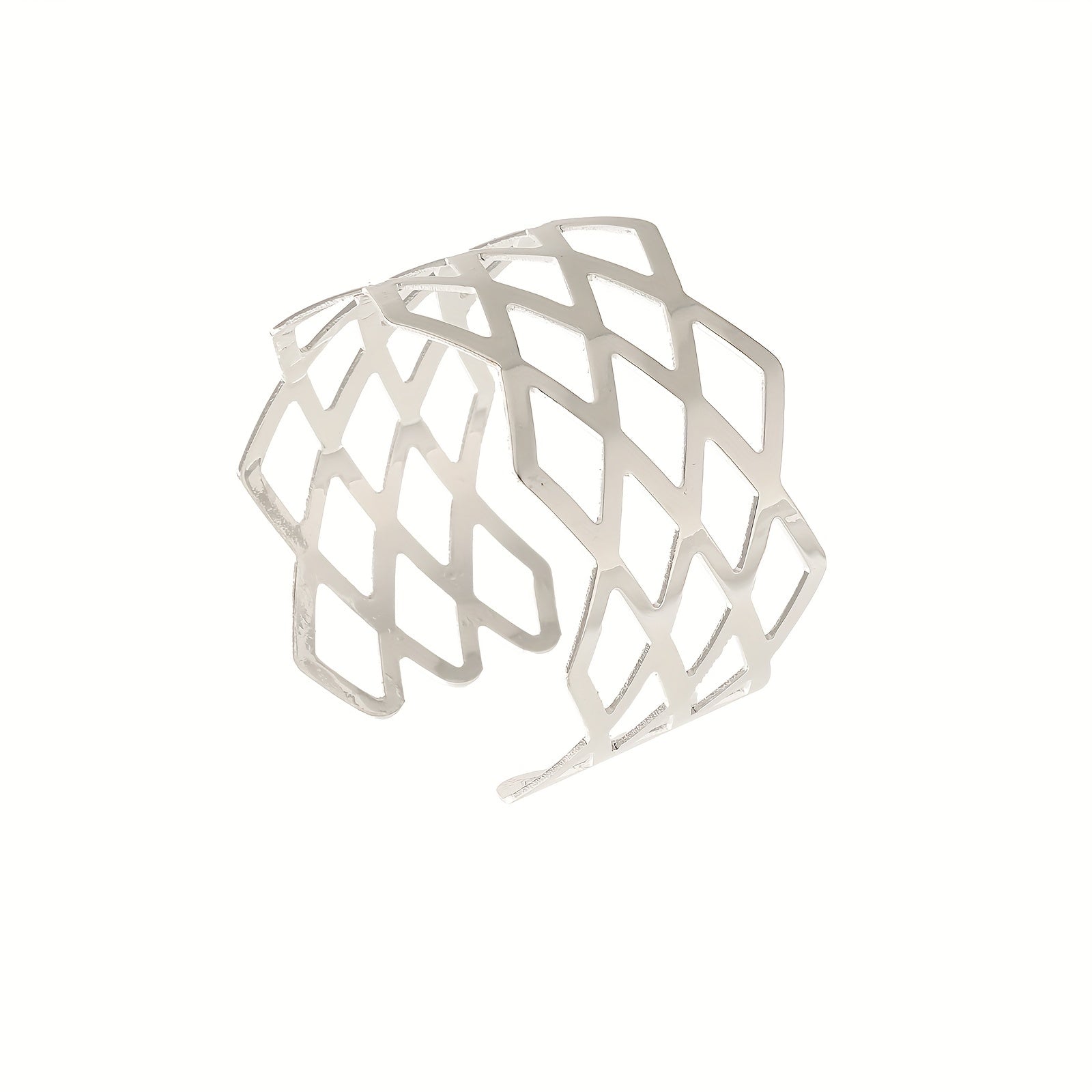 Set of 12 Golden Rhombus Napkin Rings, Polished Metal Hollow Buckle
