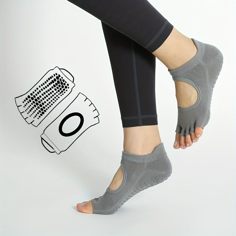 5 Toe Yoga Socks Open Toe Anti Skid Low Cut Dance Socks With Grips