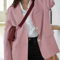 Solid Button Front Blazer Casual Lapel Long Sleeve Blazer