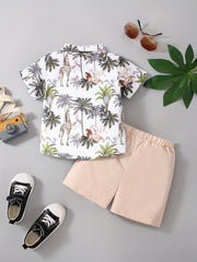 Boys Trees And Animals Shirt & Shorts Set for Summer Beach Vacation