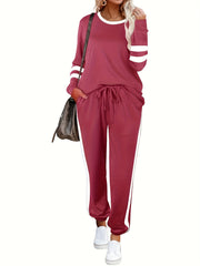 Women's Plus Colorblock Long Sleeve Top & Tapered Leg Pants Set