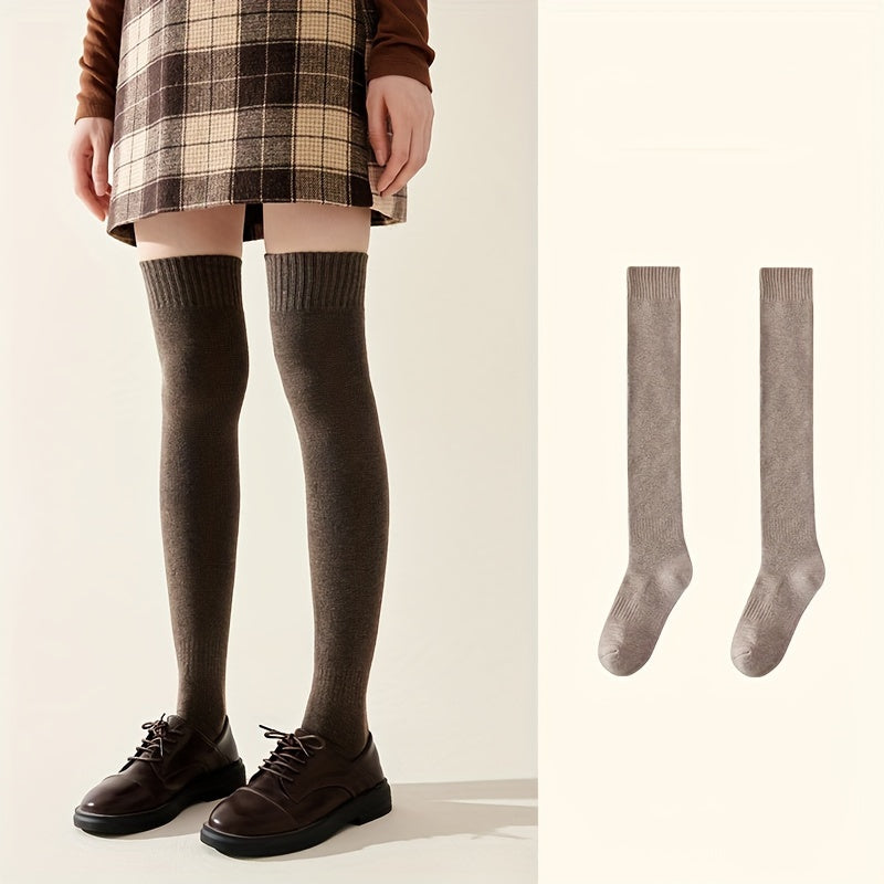 2 Pairs Women's Thicken Knee Socks Plus Cashmere Warm Stockings
