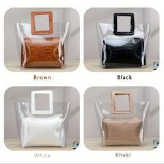 2pcs Transparent Tote Bag Set Crocodile Pattern Handle