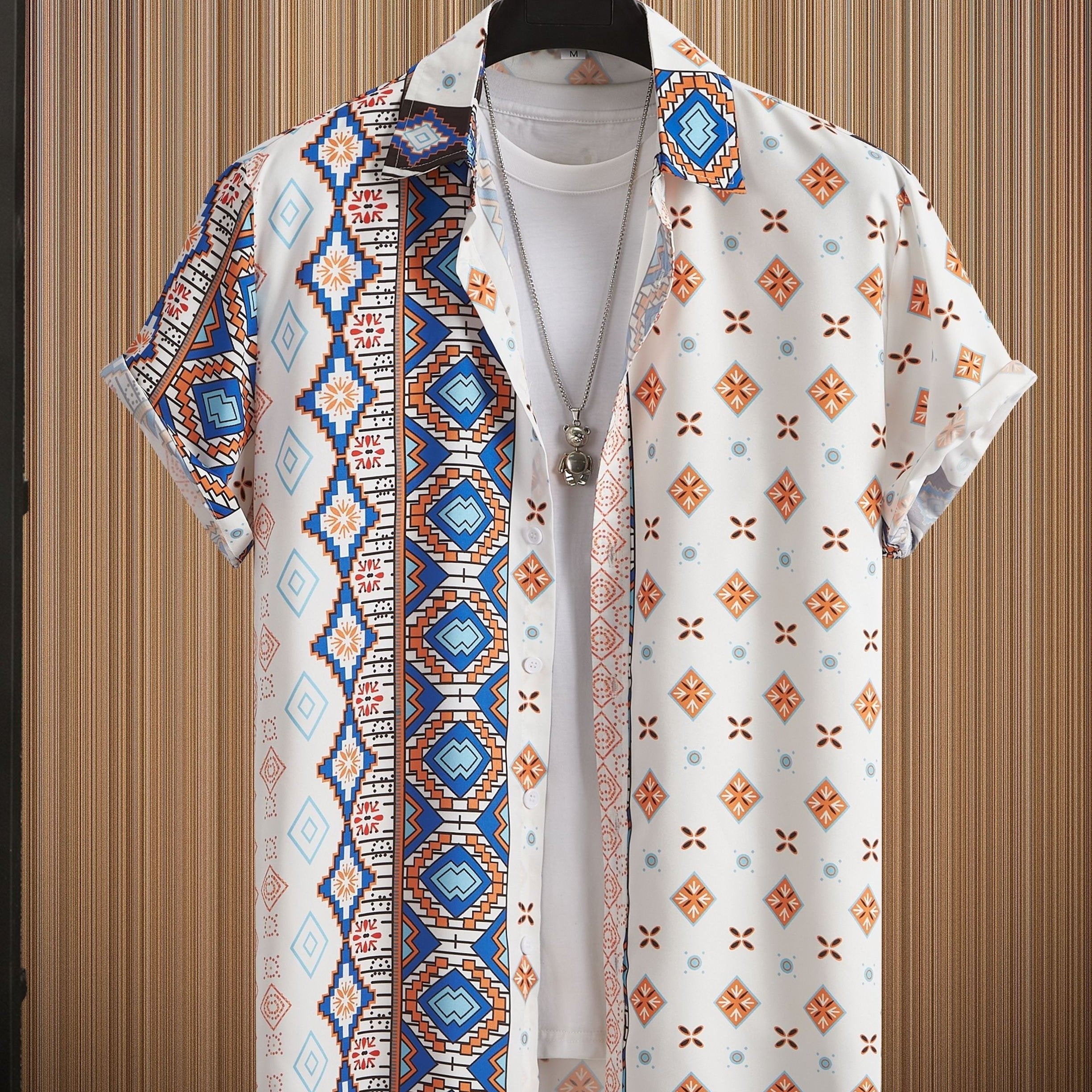 Bohemian Style Men's Short Sleeve Shirt for Summer Holiday