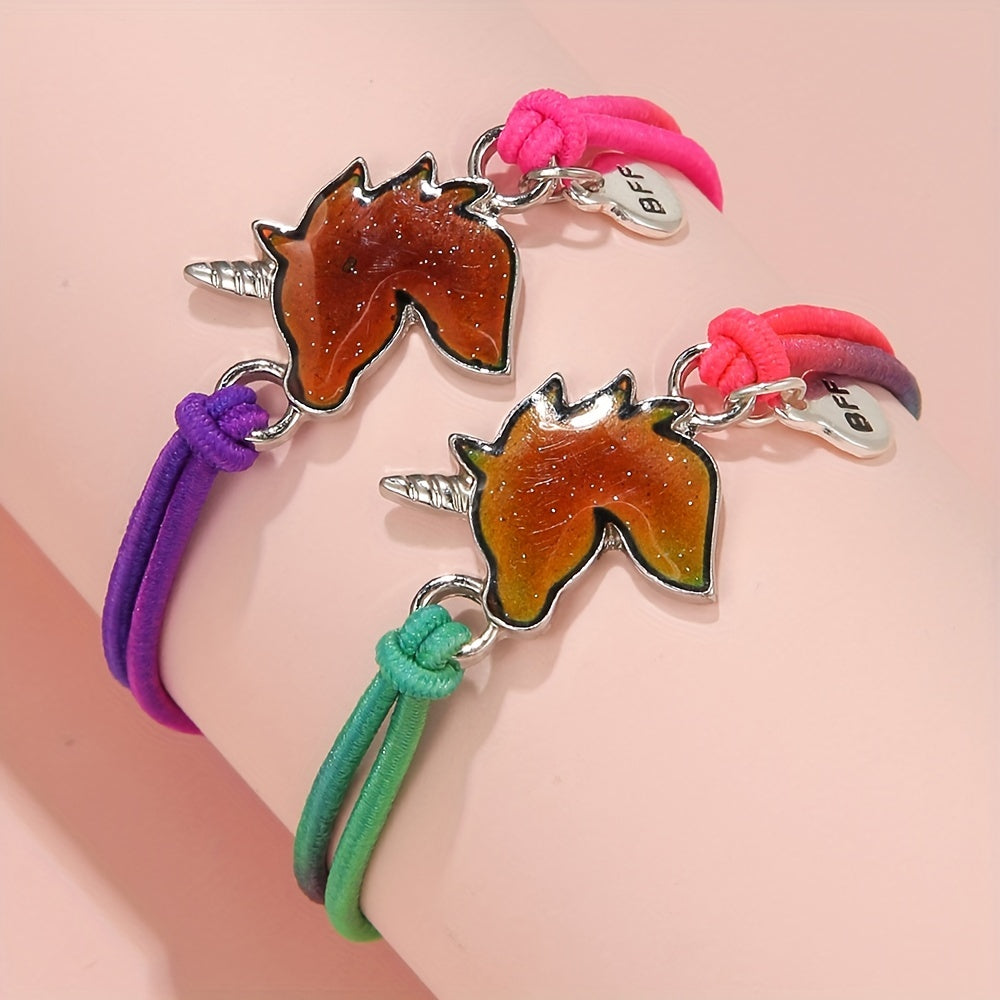 2pcs Cartoon Colorful BFF Elastic Bracelet Holiday Gift