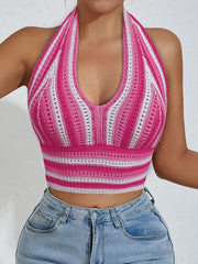 Striped Halter Crop Top Sleeveless Women's Clothing