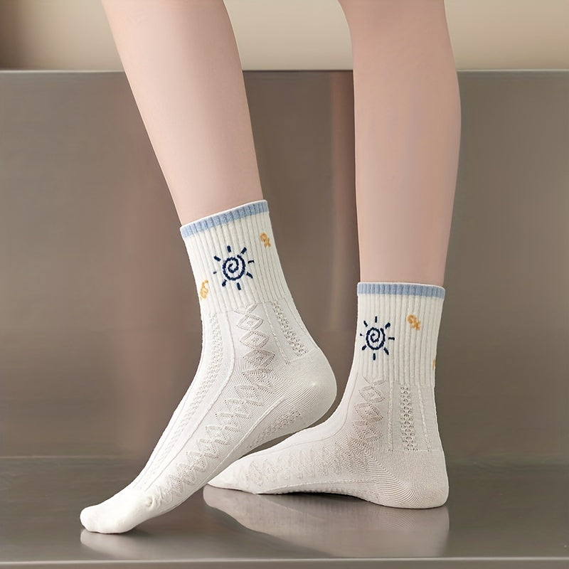 5 Pairs Cartoon Print Socks & 3D Textured Women's Stockings