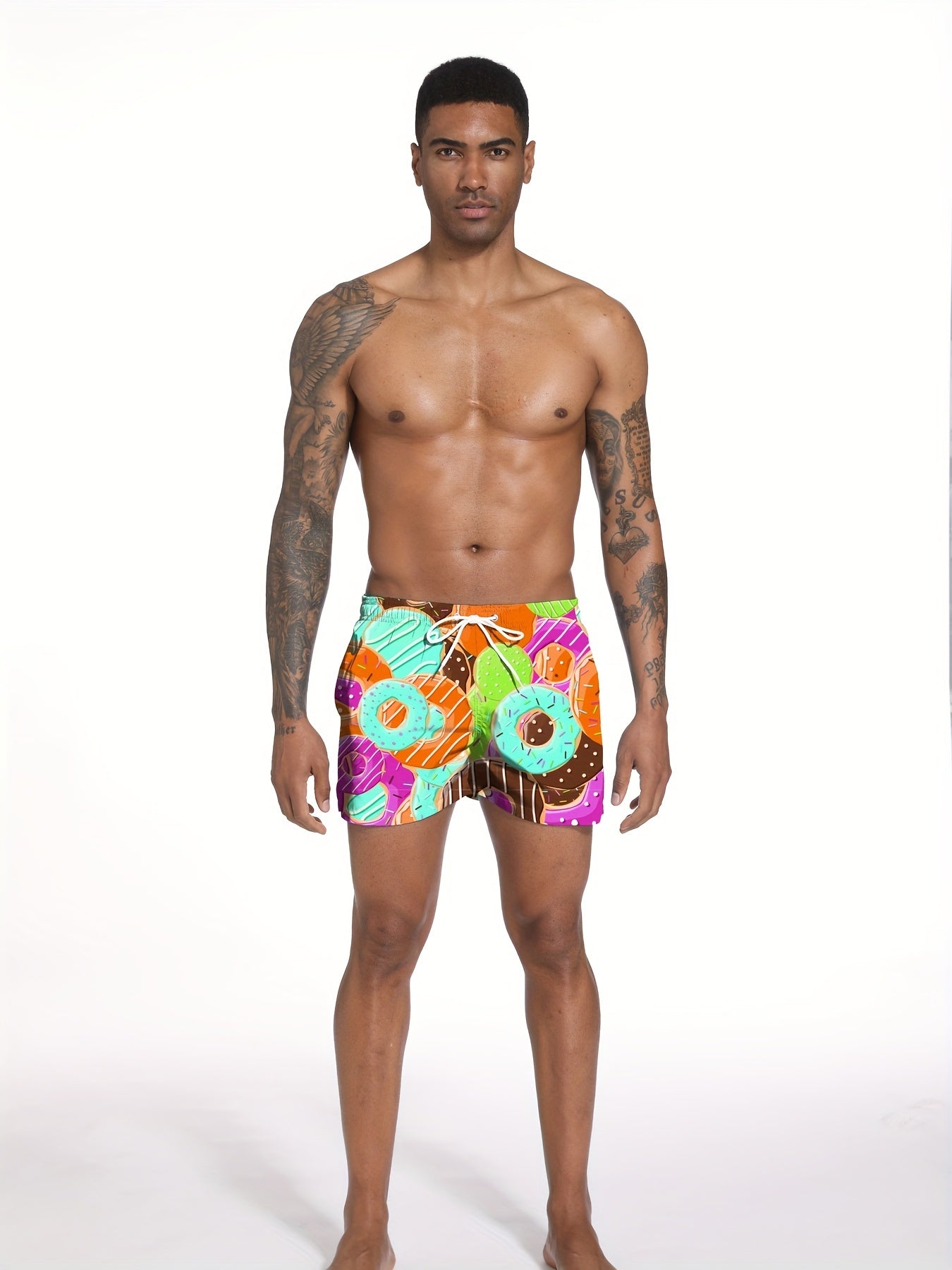 Bright Orange Swim Trunks Quick Dry Mesh Lining Drawstring Pockets
