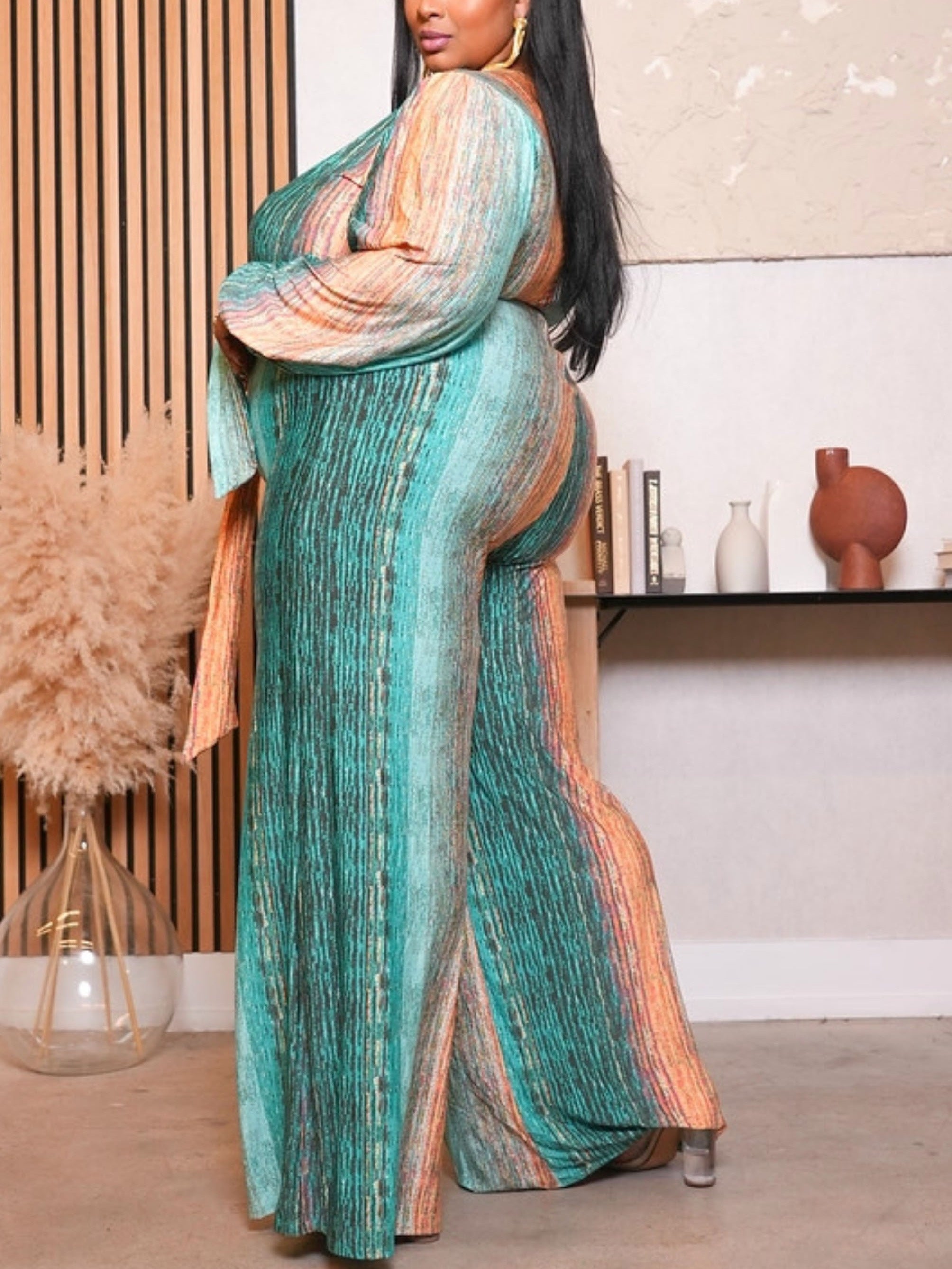 Tie Dye Lantern Sleeve Jumpsuit With Belt
