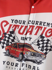 Men's Retro Car Print Camp Collar Bowling Shirt Short Sleeve