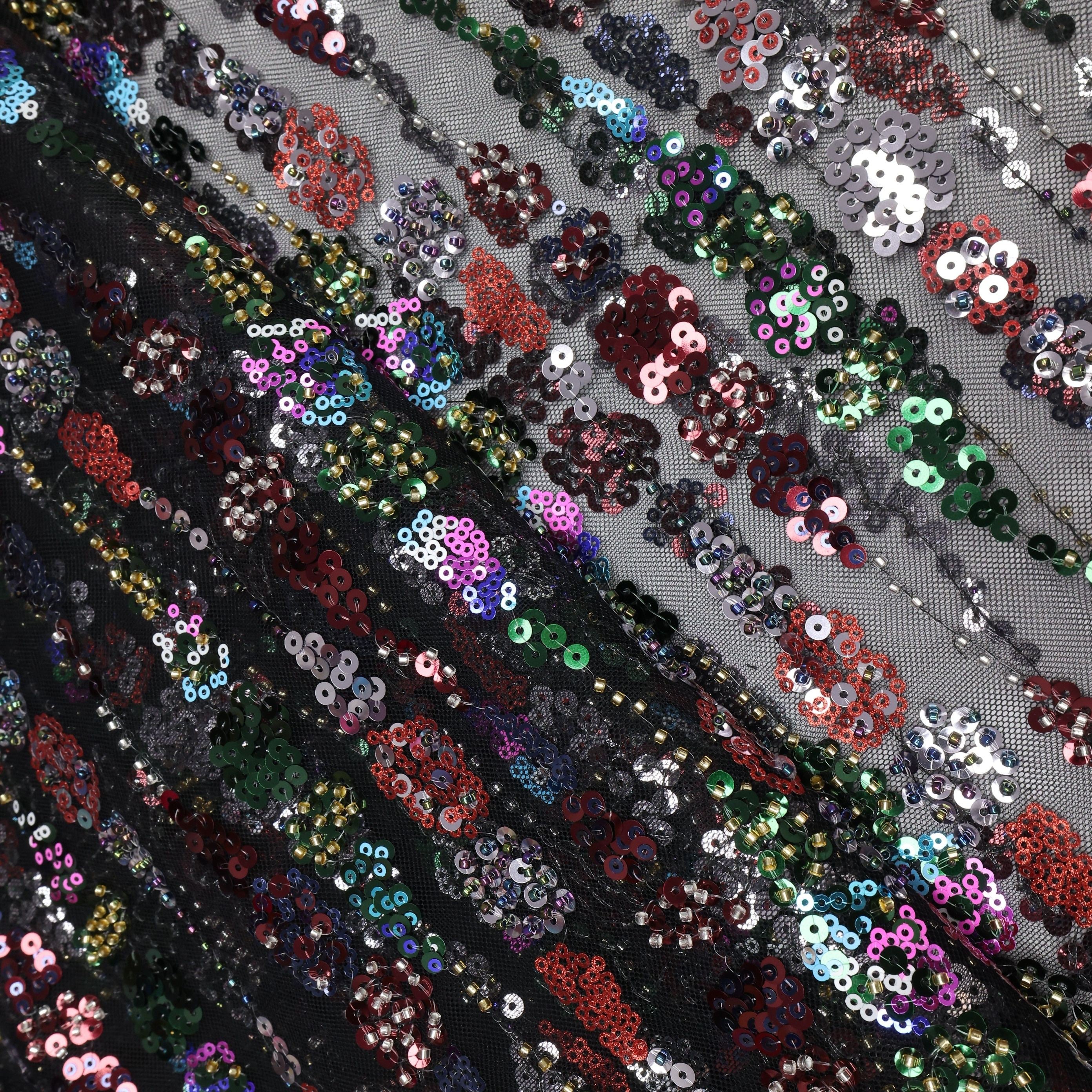 European Sequins Beaded Dress Lace Pearls Embroidery Tulle Lace