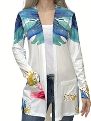 Floral Print Long Sleeve Open Front Cardigan