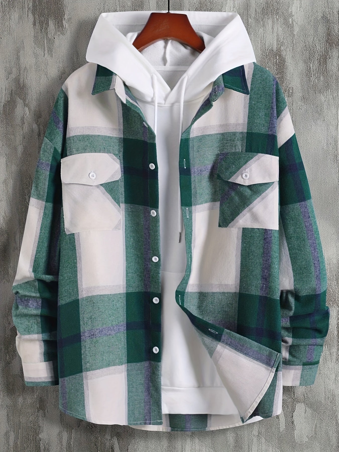 Plaid Print Men's Casual Button Up Long Sleeve Shirt With Pockets