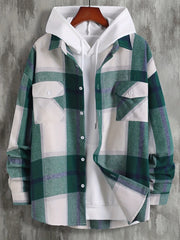Plaid Print Men's Casual Button Up Long Sleeve Shirt With Pockets