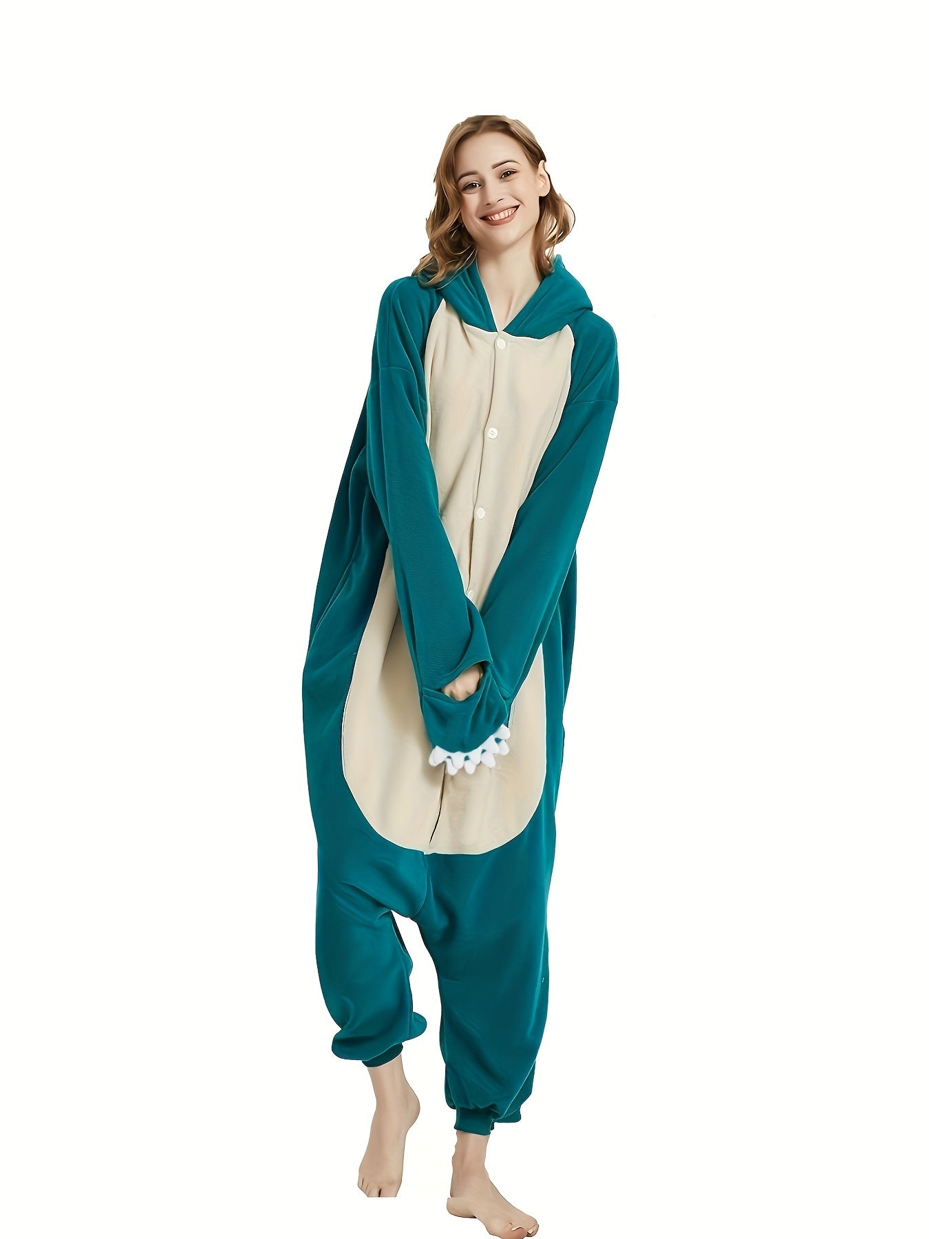 Animal Hooded Button Up Cosplay Jumpsuit