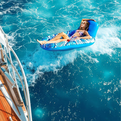 Maple Leaf Pattern Inflatable Pool Float Lounge Chair with Cup Holders