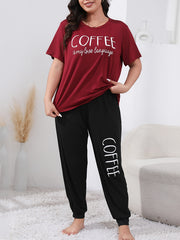 Casual Loungewear Set Women's Plus Letter Print Tee & Joggers