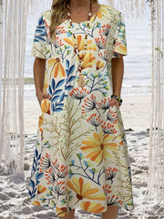 Retro Dress Women's Plus Floral Print Short Sleeve Dress