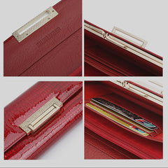 Red Patent Leather Long Clutch Purse Crocodile Texture Card Slots Golden Clasp