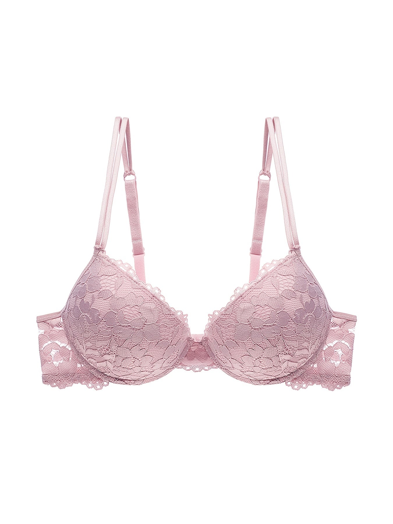 Lace Jacquard Push Up Bra Double Strap Thick Cup