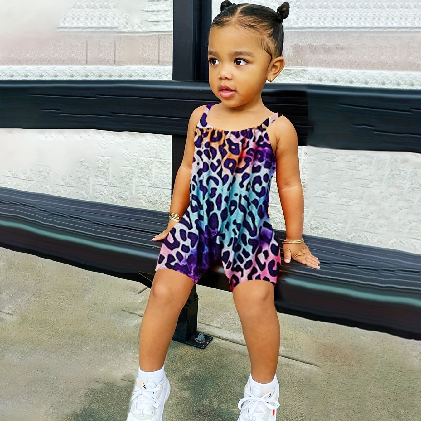 Colorful Leopard Cami Rompers For Toddler Girls