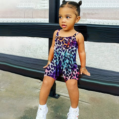 Colorful Leopard Cami Rompers For Toddler Girls