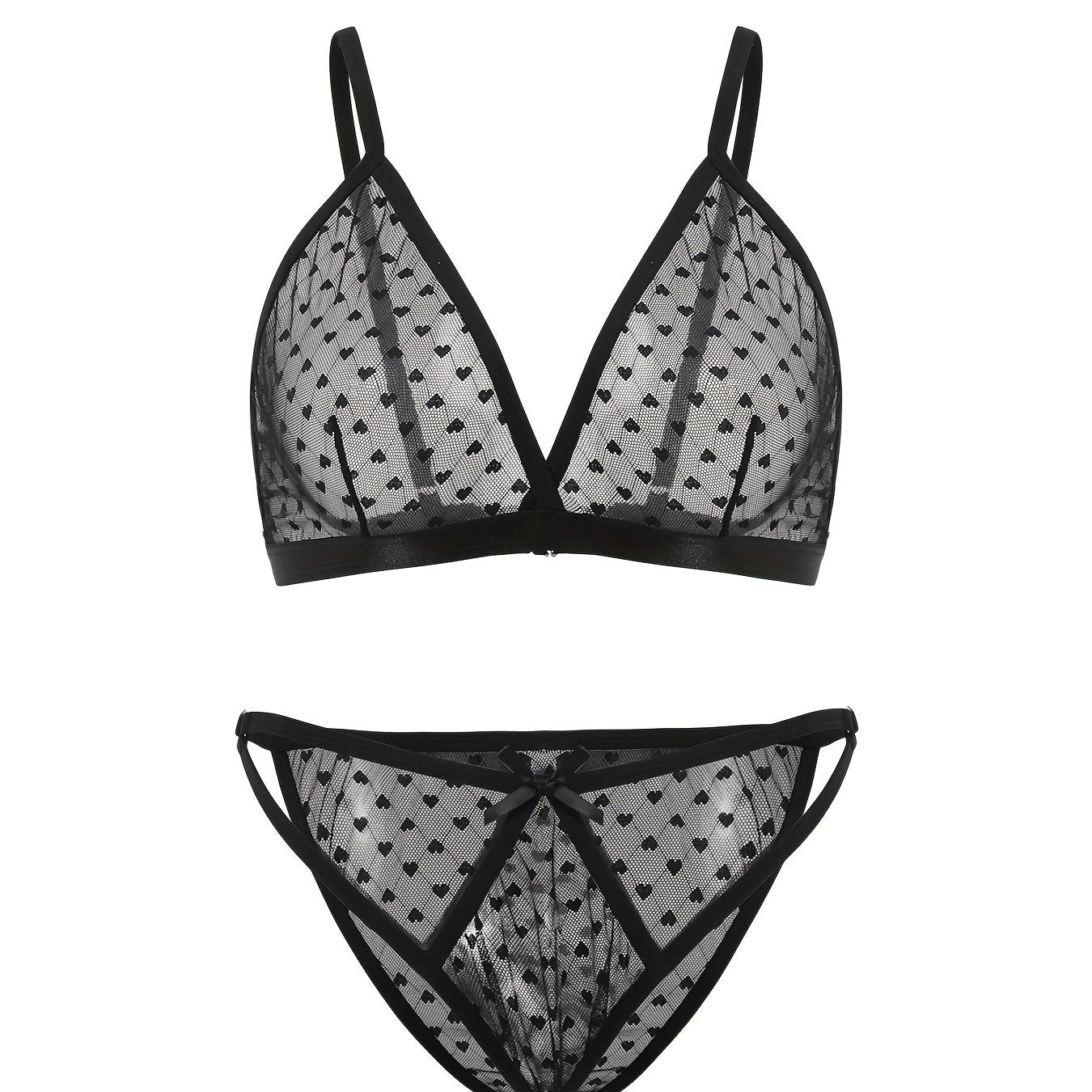 Heart Print Sheer Lingerie Set Sexy Plus