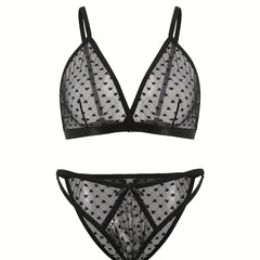 Heart Print Sheer Lingerie Set Sexy Plus