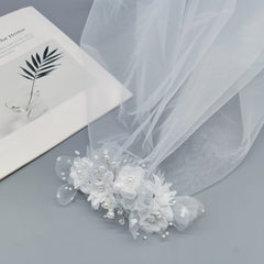 Double Layer Bridal Veil with Faux Pearls and Comb